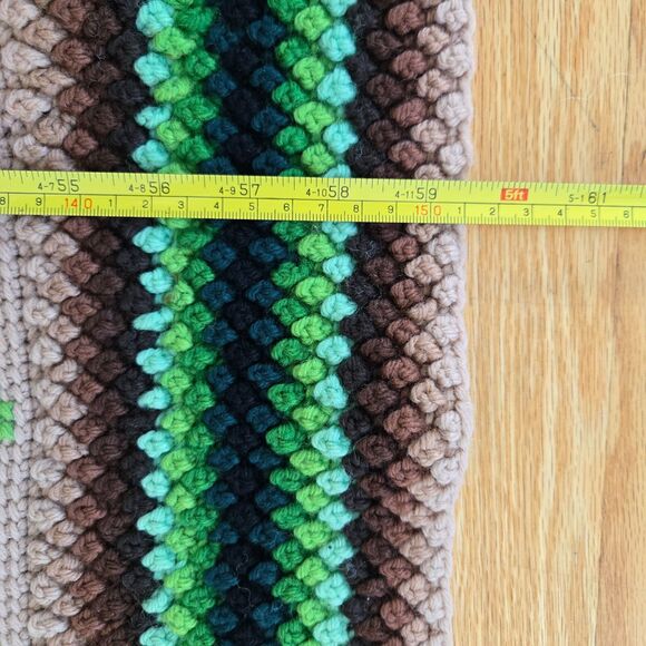 Vtg Embroidered look Crochet Afghan Blanket Throw Hippie Boho Warm Brown READ - Picture 11 of 11